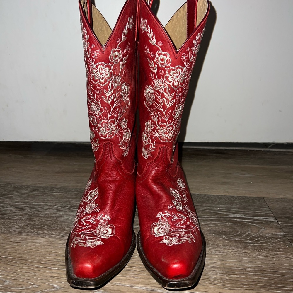 Shyanne Red Floral Heeled Boots